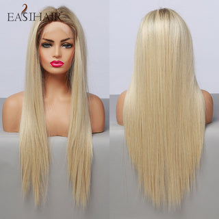 EASIHAIR Bright Blonde Lace Front Wigs Long Straight Natural Hair Wigs for Women Lace Frontal Synthetic Wig Heat Resistant ALODIA STORE