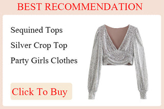 Elegant Women Sequined Tops 2021 Spring Fashion Ladies Vintage Silver Top Party Female Sexy V-Neck Tops Femme Girls Chic Clothes ALODIA STORE
