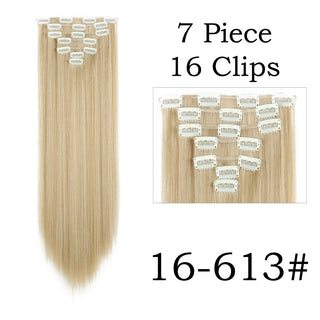 24Inchs 16 Clips in Hair Extensions Long Straight Hairstyle Synthetic Blonde Black Hairpieces Heat Resistant False Hair ALODIA STORE