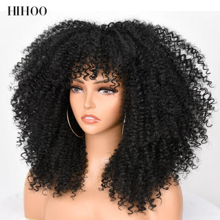 16''Short Hair Afro Kinky Curly Wig With Bangs For Black Women Cosplay Lolita Synthetic Natural Glueless Brown Mixed Blonde Wigs ALODIA STORE