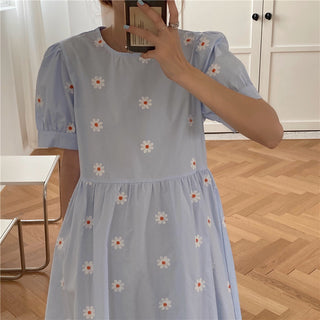 Alien Kitty Vinatge Floral Embroidery Elegant Women Dress 2021 New Summer Korean Style Puff Sleeve Party Long Dresses Vestidos ALODIA STORE