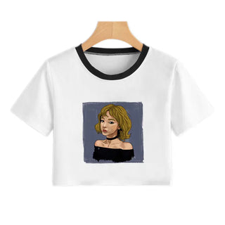 2020 New Summer Sexy Girls Printing Fashion Harajuku Sexy Tank Crop Top Mujer White Tops Clothes Women Croptop Short Sleeve ALODIA STORE