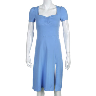 Summer Dress Women Square Collar Ruched Korean ALODIA STORE