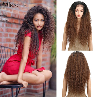 13*4 Synthetic Lace Front Wig Curly Afro Wigs Cosplay Wig Ombre Blonde Lace Front Wig For Women 30Inch Natural Wigs Miracle Hair ALODIA STORE