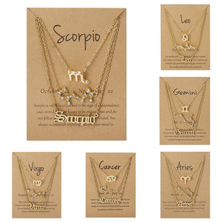 3Pcs/set 12 Zodiac Sign Necklace For Women 12 Constellation Pendant Chain Choker Birthday Jewelry With Cardboard Card ALODIA STORE
