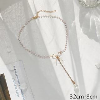 women geometry necklace, pearl asymmetry of fashionable, metal, aureate bowknot, collarbone chain necklace fashion ALODIA STORE
