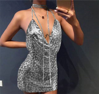 Sexy Backless y2k Metal Party Summer Dress Women Beach Night club Mini slip dress Glitter Sequin ladies Dresses Vestidos HL ALODIA STORE