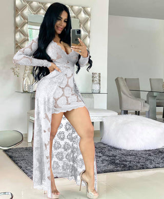 Adogirl Embroidery Floral Lace Dress Women Sexy See Through Long Sleeve Bodycon Women Dress Vintage Club Wear Party Dress Robe ALODIA STORE