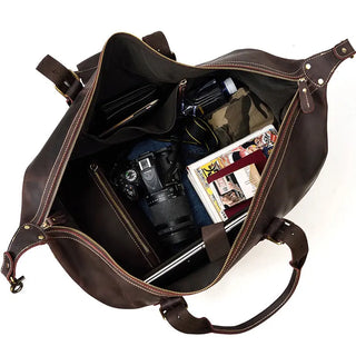 100% Genuine Crazy Horse Leather Men Travel Bags With Rivet Big HandBag For Male Cowhide Duffel Bag Mans Travelling Bag luxury ALODIA STORE