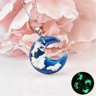 Chic Transparent Resin Rould Ball Moon Pendant Necklace Women Blue Sky White Cloud Chain Necklace Fashion Jewelry Gifts for Girl ALODIA STORE