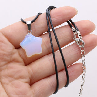 40cm Natural Five-pointed Star Shape Agates Tiger Eye Clear Quartzs Stone Pendant Necklace for Women Jewelry Gift Size 20x20mm ALODIA STORE