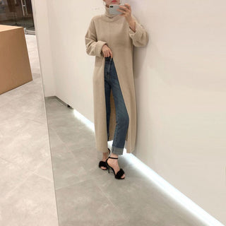 2023 Korean Style Turtleneck Long fall winter Sweater Dress Side split Female Pullover mujer sueteres ALODIA STORE