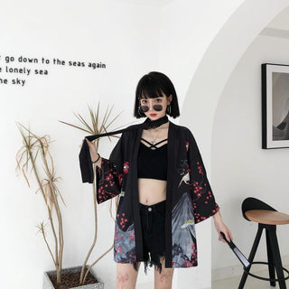 Haori Yukata Men Korean Samurai Japanese Kimono Traditional Clothing Vintage Crane Anime Kimono Beach Girls Cosplay Dress Shirts ALODIA STORE