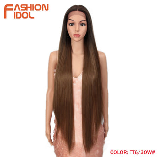 38 inch Straight Hair Synthetic Lace Front Wigs For Women High Temperature Fiber Ombre Blonde Highlight Cosplay Wig FASHION IDOL ALODIA STORE
