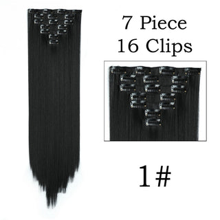 24Inchs 16 Clips in Hair Extensions Long Straight Hairstyle Synthetic Blonde Black Hairpieces Heat Resistant False Hair ALODIA STORE