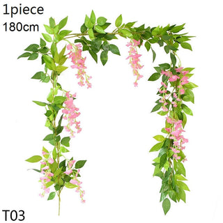 Wisteria Artificial Flower Vine Ivy Leaf Garland Silk Rose Flowers Rattan String Vine Wedding Arch Flower Home Garden Decoration ALODIA STORE