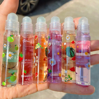 1PCS Colors Roll-on Fruit Oil Lip Balm Lip Oil Moisturizing Mirror Transparent Lip Long lasting Hydrating Lip gloss Cosmetics ALODIA STORE