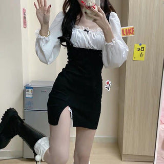 Women Spring Sexy Puff Sleeve Slim Mini Fashion Korean Style Dress ALODIA STORE