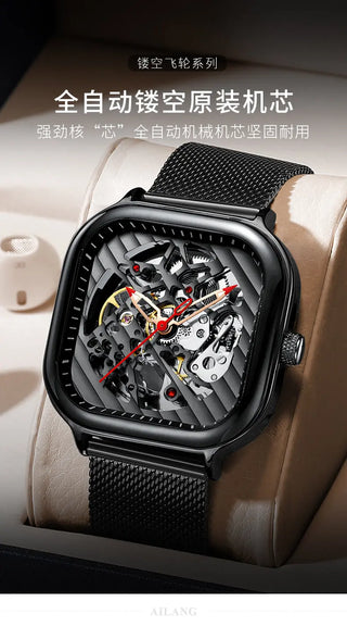 AILANG Men's Watch Top Brand Luxury Watch Men's Mechanical Silicone Strap Waterproof Watch Men's Hollow Reloj Hombre 2020 New ALODIA STORE