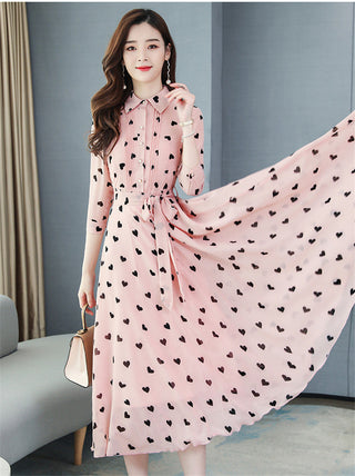 2023 Korean summer new stand-up collar seven-point sleeves temperament chiffon floral big swing dress women ALODIA STORE