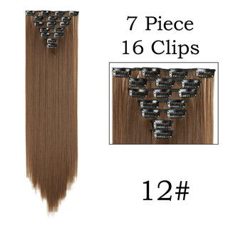 24Inchs 16 Clips in Hair Extensions Long Straight Hairstyle Synthetic Blonde Black Hairpieces Heat Resistant False Hair ALODIA STORE