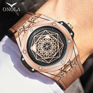 men watch Brand ONOLA Luxury fashion unique sport 2021 new leather quartz watch men relogio masculino ALODIA STORE
