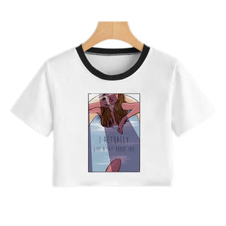 2020 New Summer Sexy Girls Printing Fashion Harajuku Sexy Tank Crop Top Mujer White Tops Clothes Women Croptop Short Sleeve ALODIA STORE