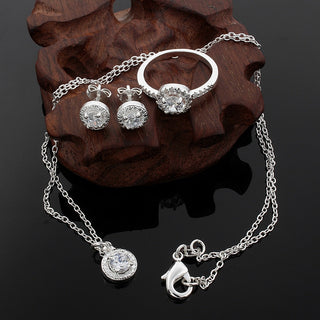 925 Sterling silver Cute Solid Christmas gift noble fashion elegant women shiny crystal CZ necklace earring ring jewelry Set ALODIA STORE