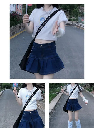 Women Teenage Kawaii Girl Crop Top T Shirt Korean Style Tshirt Short Tee Fairy Core Clothes Cute Fairycore Clothing Croptop ALODIA STORE