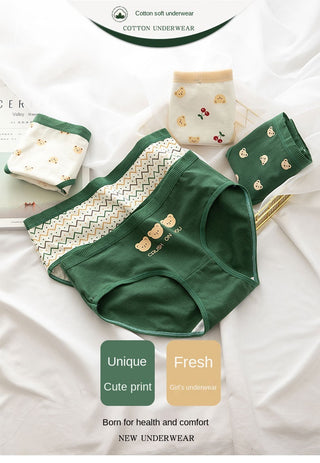 2021 Women Cotton Underwear Japanese Cute Briefs Mid Waist Seamless Underpants Cute Cartoon Panties Female Cotton Lingerie ALODIA STORE