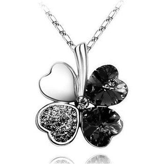 Fashion Jewelry Silver Color Austrian Crystal Necklace Four Leaf Leaves Clover Heart Rhinestones Pendant Necklace Jewelry ALODIA STORE