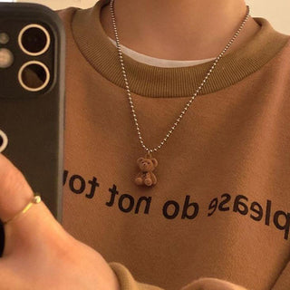 Cute Plush Bear Pendant Necklace for Girls Women Korean Fashion Bear Long Sweater Neck Chain Necklaces Collar Jewelry ALODIA STORE