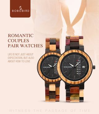 BOBO BIRD Luxury Wood Couple Watches for Men Watch Auto Date Man Watch for Women Handmade Quartz Wristwatch Relogio Masculino ALODIA STORE