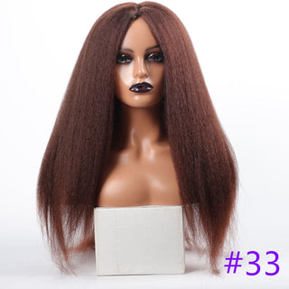 Long Kinky Straight Synthetic Wigs for Black Women Black Brown Blonde Ginger Red White Hair Afro Wigs Synthetic STW Hair Wigs ALODIA STORE