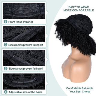 Short Afro Kinky Curly Wig With Bangs For Black Women Cosplay Lolita Natural Hair Ombre Mixed Brown Synthetic African Wigs ALODIA STORE