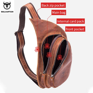 BULLCAPTAIN Leather Crossbody Bag Men Crazy Horse Leather Chest Bags New Fashion Multi-function card bag's mobile phone bages ALODIA STORE