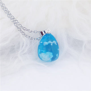 Chic Transparent Resin Rould Ball Moon Pendant Necklace Women Blue Sky White Cloud Chain Necklace Fashion Jewelry Gifts for Girl ALODIA STORE