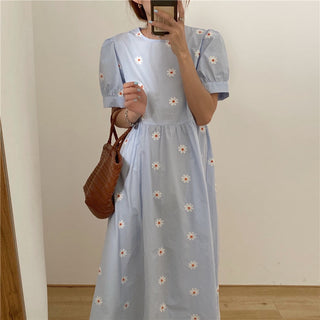 Alien Kitty Vinatge Floral Embroidery Elegant Women Dress 2021 New Summer Korean Style Puff Sleeve Party Long Dresses Vestidos ALODIA STORE