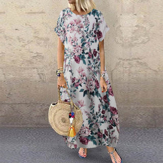 ZANZEA 2023 Fashion Summer Beach Dress Women's Printed Sundress Casual Short Sleeve Maxi Vestidos Female Floral Robe Oversized ALODIA STORE