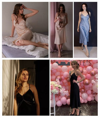 2023Women Satin Deep V Neck Sexy Dress Solid Straight Pajamas Party Dress Elegant Female Summer Spaghetti Strap Dress Casual ALODIA STORE