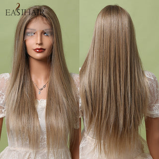 EASIHAIR Bright Blonde Lace Front Wigs Long Straight Natural Hair Wigs for Women Lace Frontal Synthetic Wig Heat Resistant ALODIA STORE