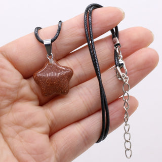 40cm Natural Five-pointed Star Shape Agates Tiger Eye Clear Quartzs Stone Pendant Necklace for Women Jewelry Gift Size 20x20mm ALODIA STORE