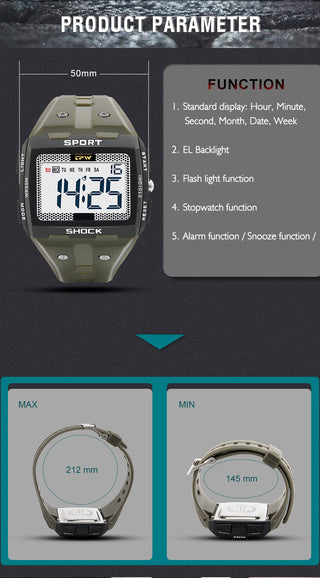 Big Numbers Easy to Read 5ATM Water Resistant Men Digital Watch Outdoor Sport ALODIA STORE