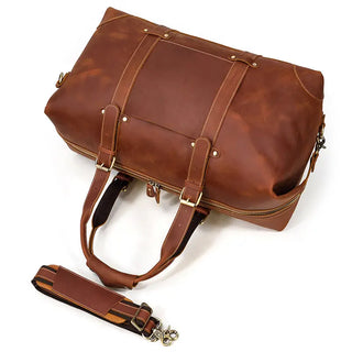 100% Genuine Crazy Horse Leather Men Travel Bags With Rivet Big HandBag For Male Cowhide Duffel Bag Mans Travelling Bag luxury ALODIA STORE
