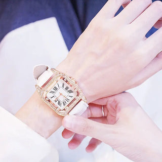 Women Diamond Watch Starry Square Dial Bracelet Watches Set Ladies Leather Band Quartz Wristwatch Female Clock Zegarek Damski ALODIA STORE