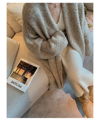 Elegant Long White Knitting Dress Women Winter V-Neck Long ALODIA STORE