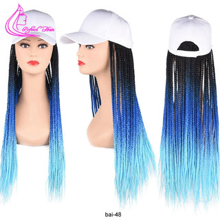 Box Braids Baseball Cap Wig 24inch Long Synthetic Braid Wigs Hat with Braiding Hair Extensions For Black Women Adjustable Size ALODIA STORE