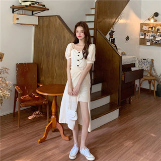 French Elegant Dress Women 2020 Autumn Casual Gothic Square Collar Puff Sleeve Chic Vintage Party Dress One-Piece Dress Korean ALODIA STORE