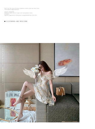 French Floral Dress Women Sexy Puff Sleeve Lace Chiffon Print Mini Dress Women Summer Korean Style Vintage Fairy Dress New 2023 ALODIA STORE