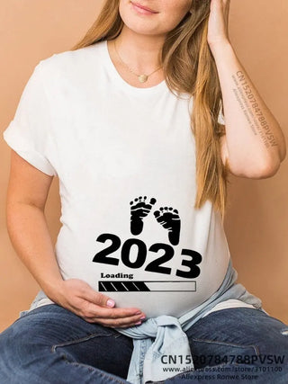 Baby Loading 2023 Women Printed Pregnant T Shirt Girl Maternity Short Sleeve Pregnancy Announcement Shirt New Mom Clothes ALODIA STORE
